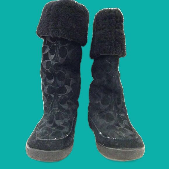 Coach Tamala Signature Suede Shearling Boots - Size 7 - Picture 2 of 5